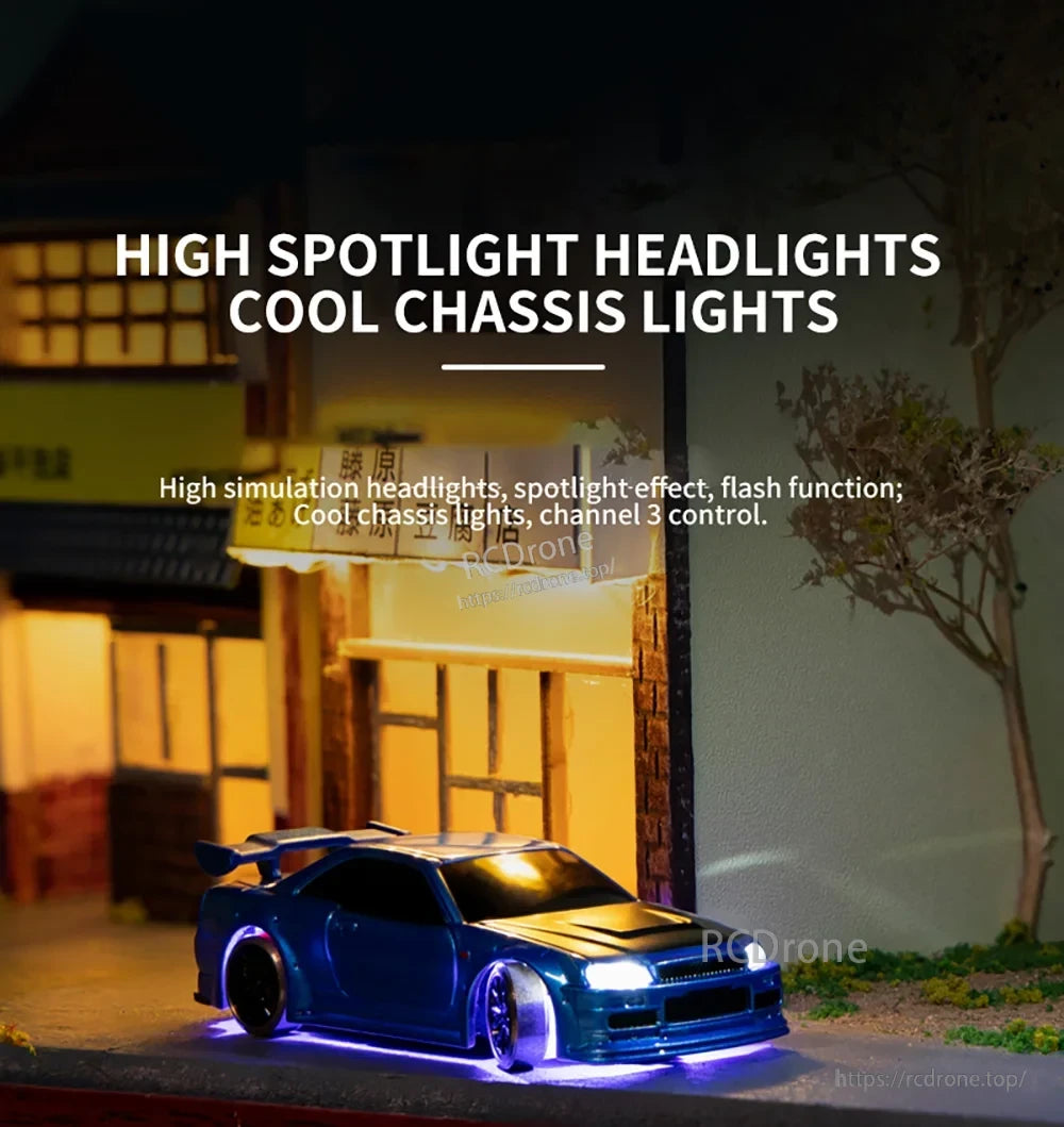 Turbo Racing 1:76 Mini Rc Car, High spotlight headlights, cool chassis lights, simulation, flash, channel 3 control.