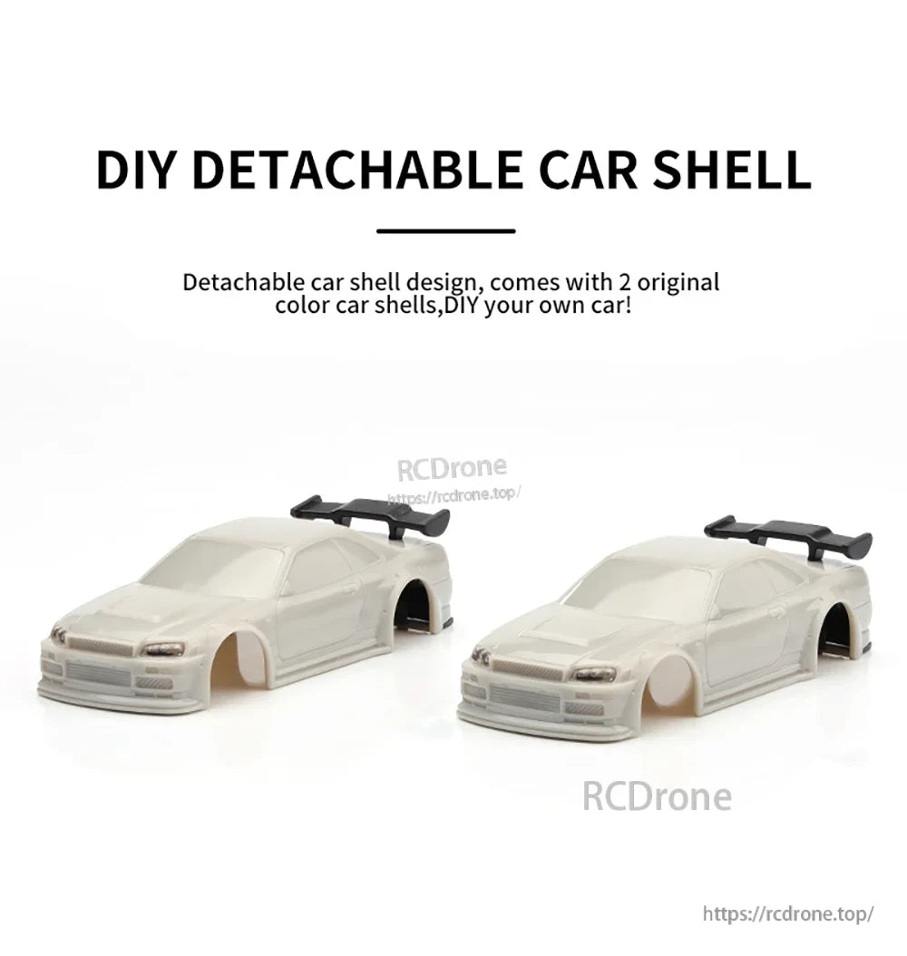 Turbo Racing 1:76 Mini Rc Car, DIY Detachable Car Shell, 2 Original Color Shells Included