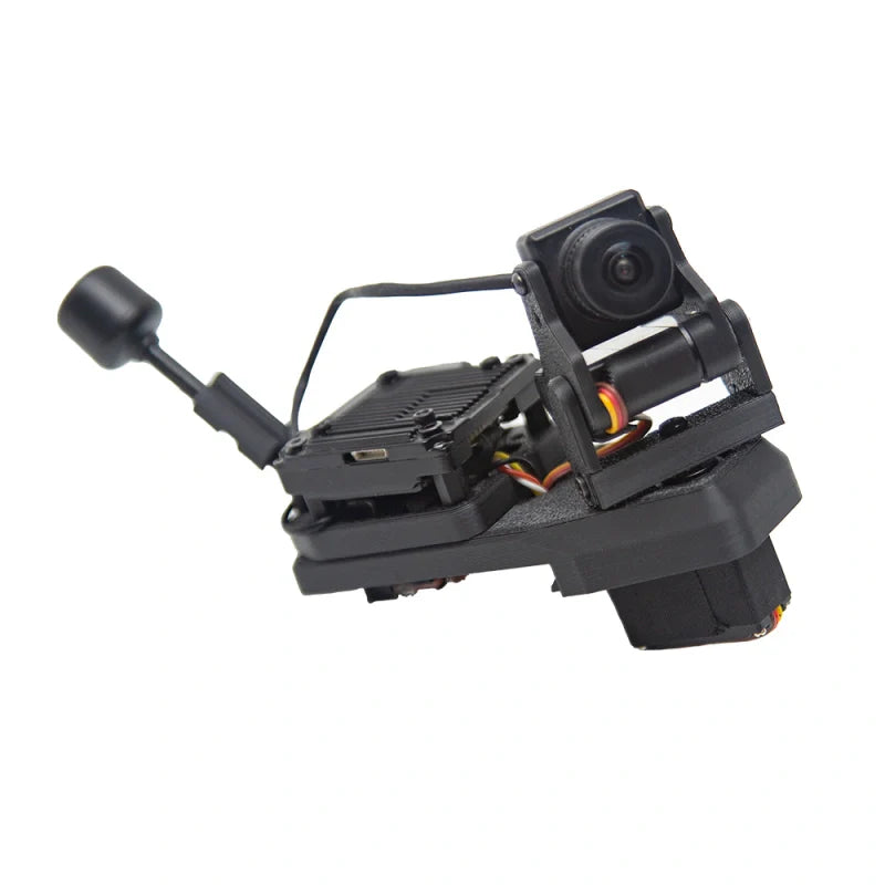 ATOMRC Quick-release Servo Gimbal with FPV camera and VTX module, side angle view