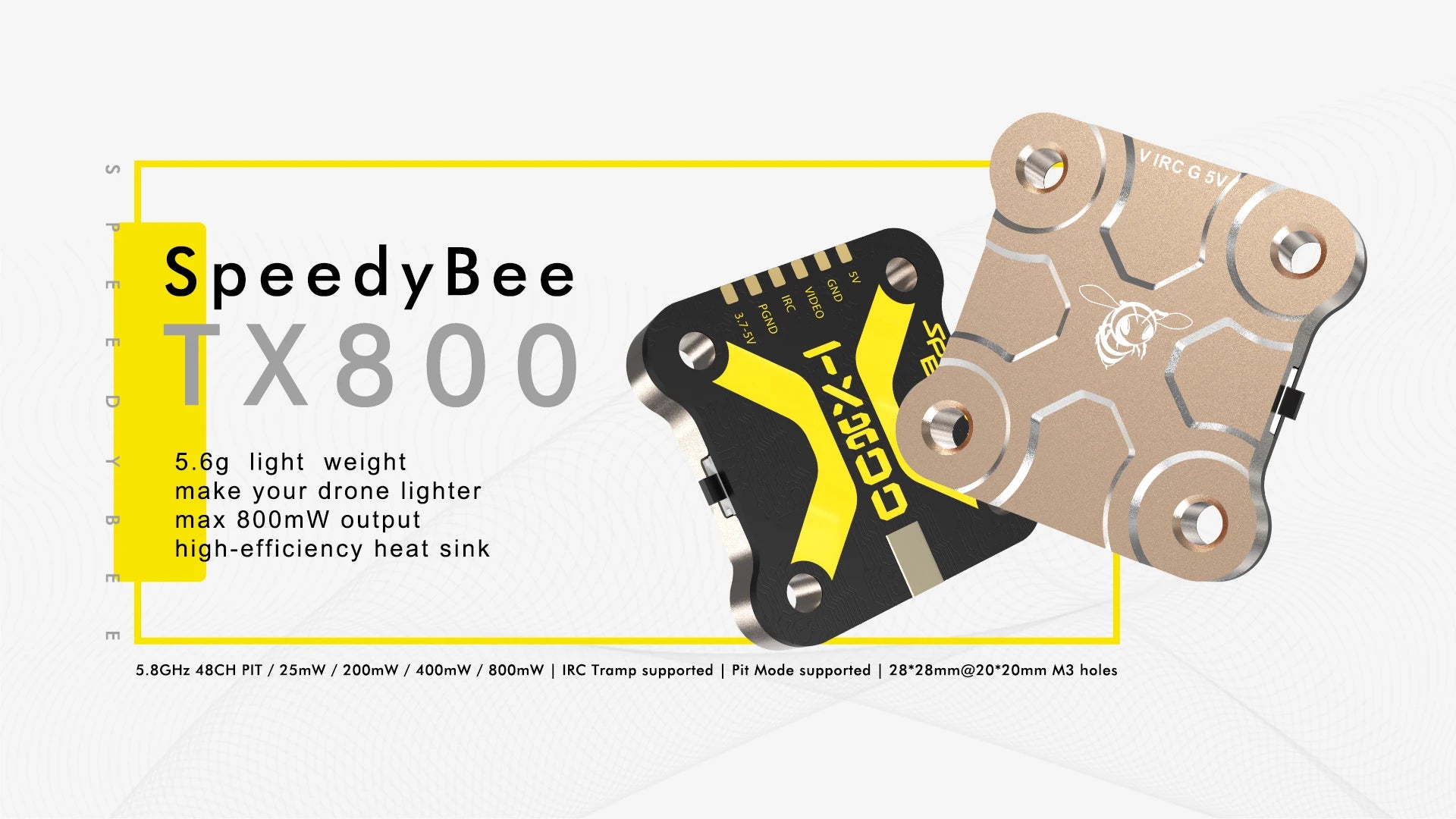 SpeedyBee TX800 5.8G VTX - 5V 48CH 200mW / 400mW / 800mW RunCam Maximum Output Long Range FPV Video Transmitter 7 SpeedyBee TX800 5.8G VTX, G SpeedyBee 2 TX8 00 5.6g light weight make your drone