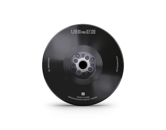 Top view of T-Motor U8II Pro KV100 brushless motor with black housing and central mounting holes