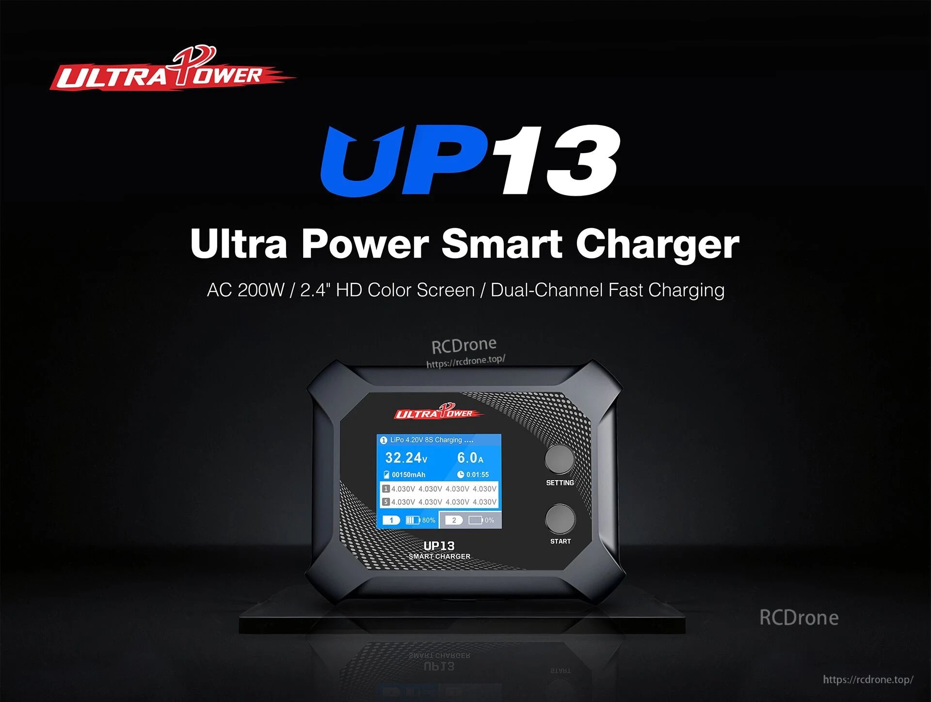 UP13 Smart Charger, Smart charger with 200W power and color screen for fast charging LiPo batteries