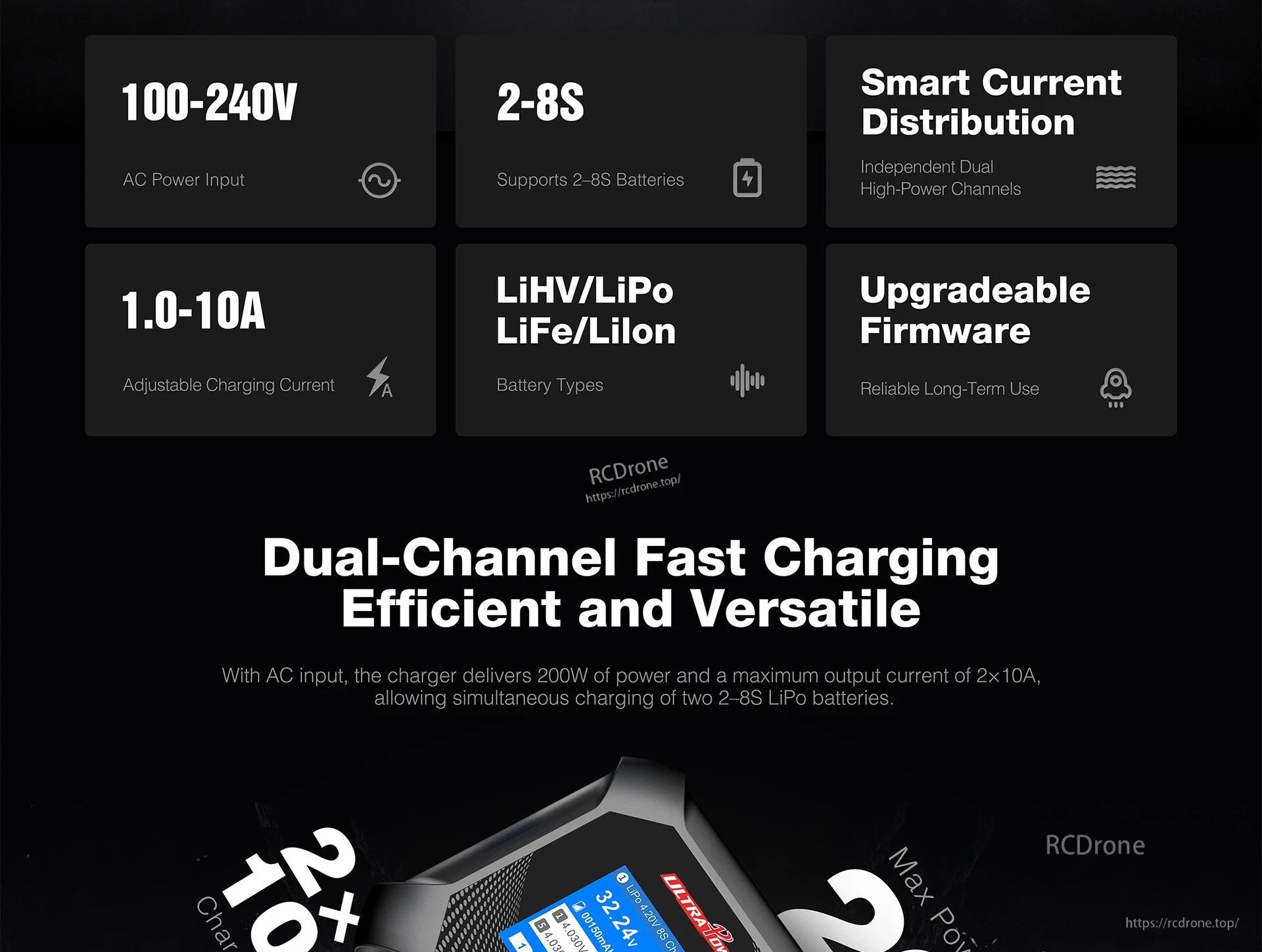 UP13 Smart Charger, The Smart Charger supports 2-8S batteries with adjustable current and firmware upgradeable features for reliable long-term use.