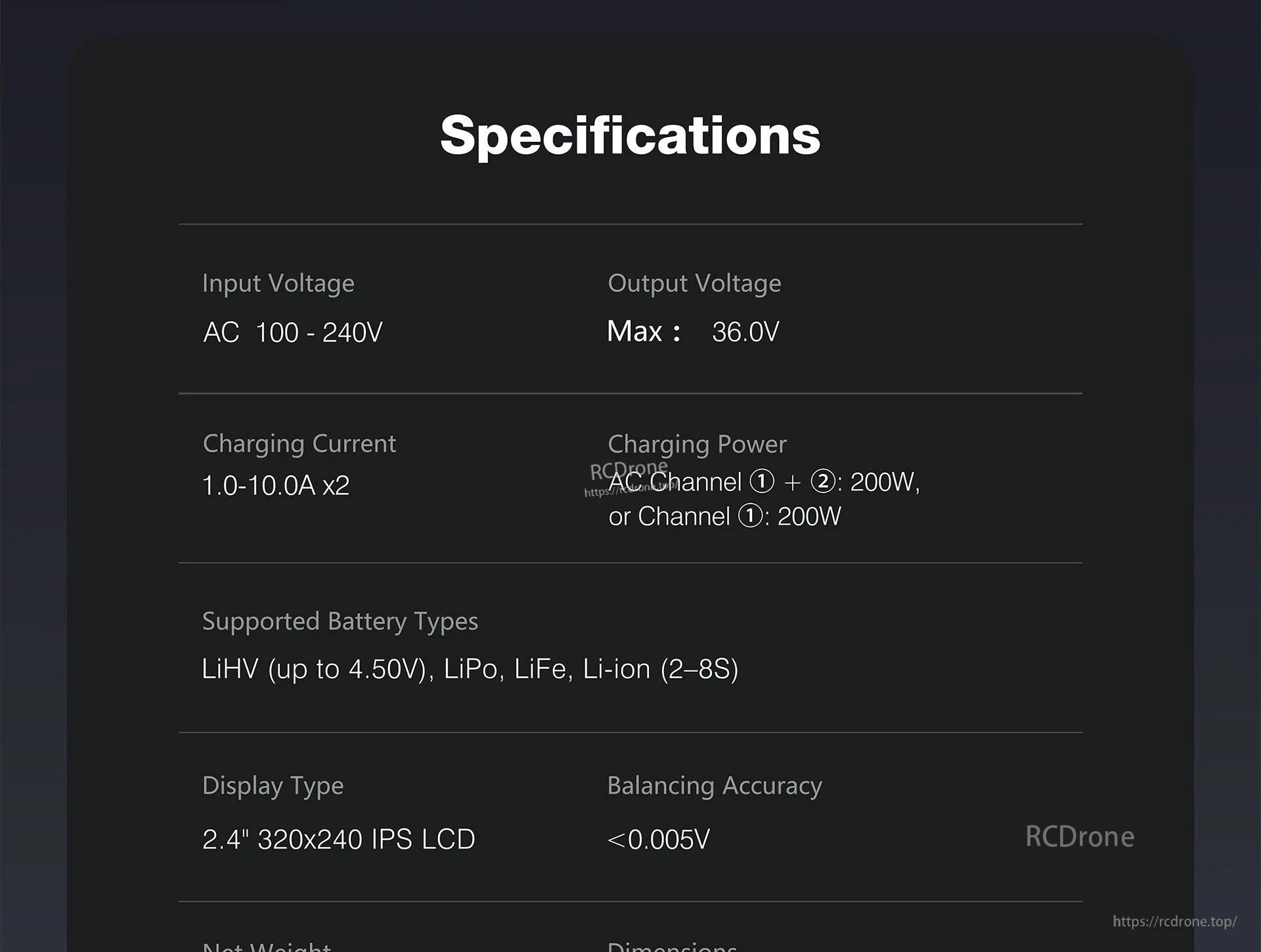 UP13 Smart Charger, Smart dual-channel charger for 2S-8S packs with independent outputs and 200W power.