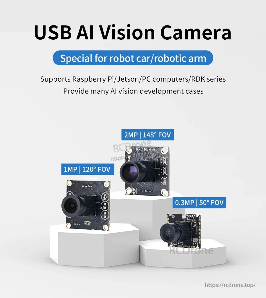 Yahboom USB Camera AI vision modules with 0.3MP, 1MP, and 2MP options and wide FOV choices