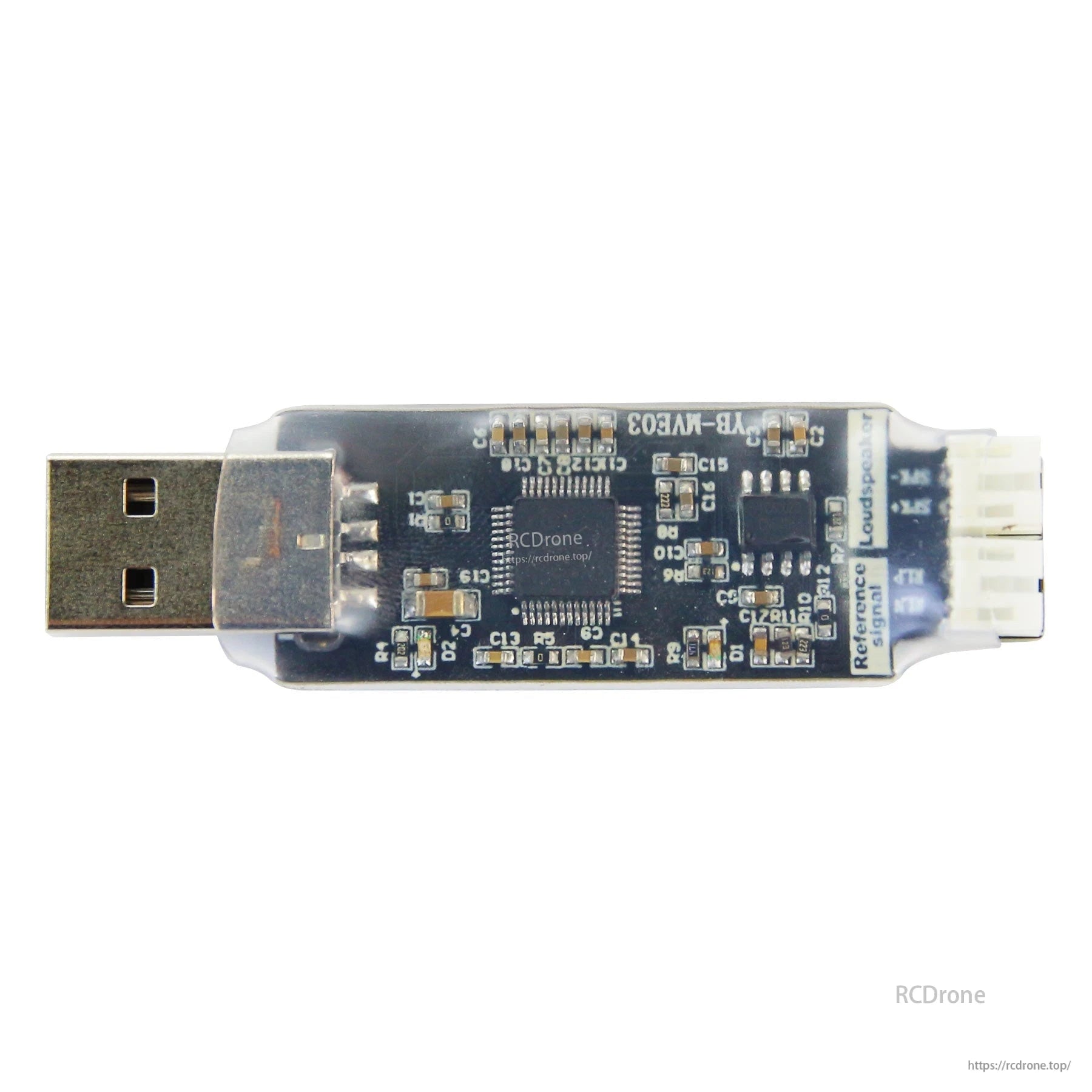 USB Drive-Free Sound Card USB dongle close-up showing PCB and speaker connector header