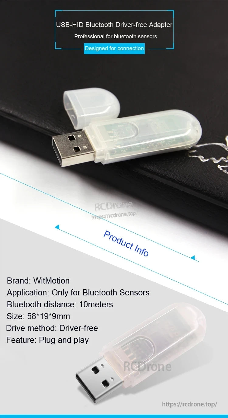 WitMotion USB-HID Wireless Bluetooth 2.0 Adapter with protective cap, plug-and-play USB dongle