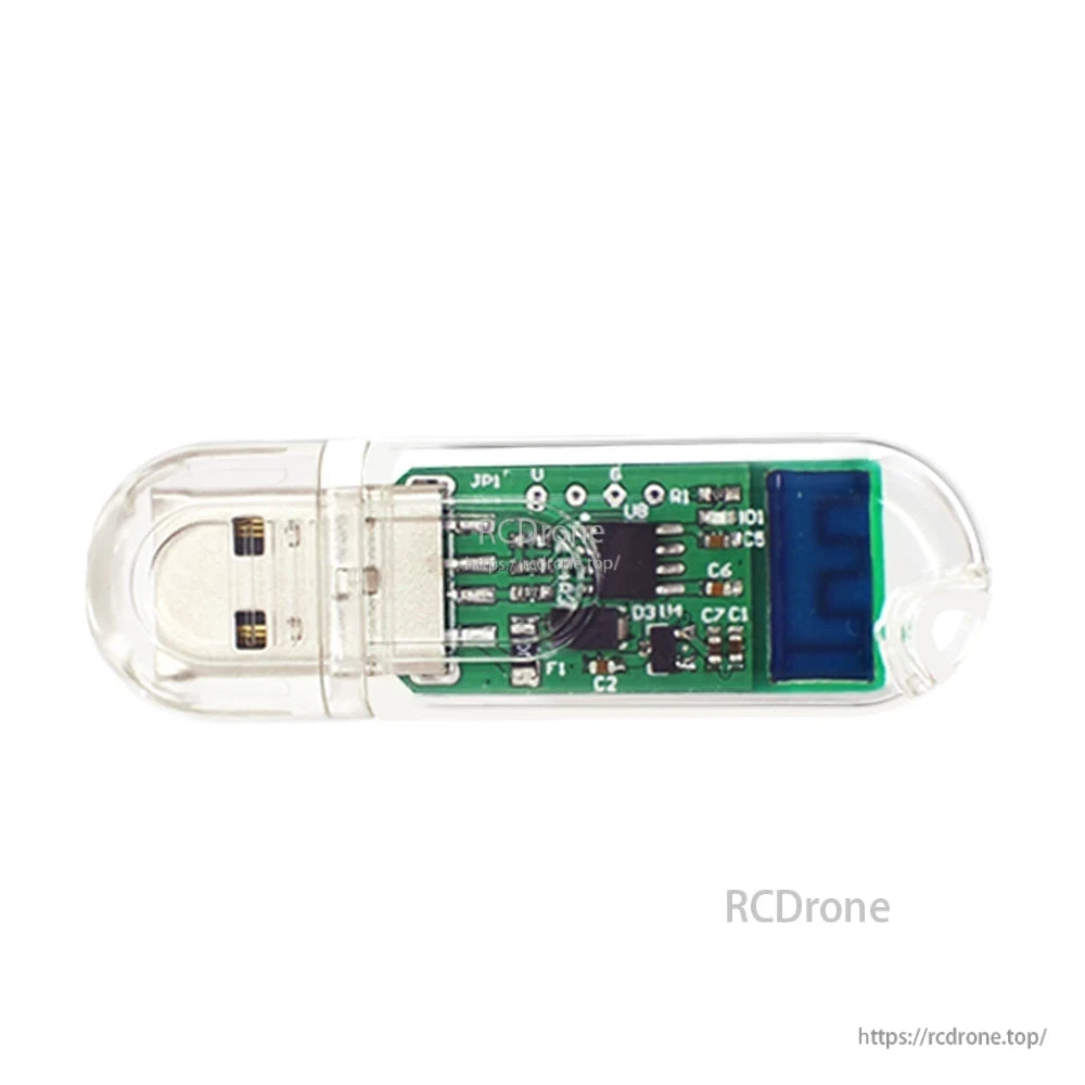 Transparent housing view showing the internal circuit board of the USB Bluetooth adapter