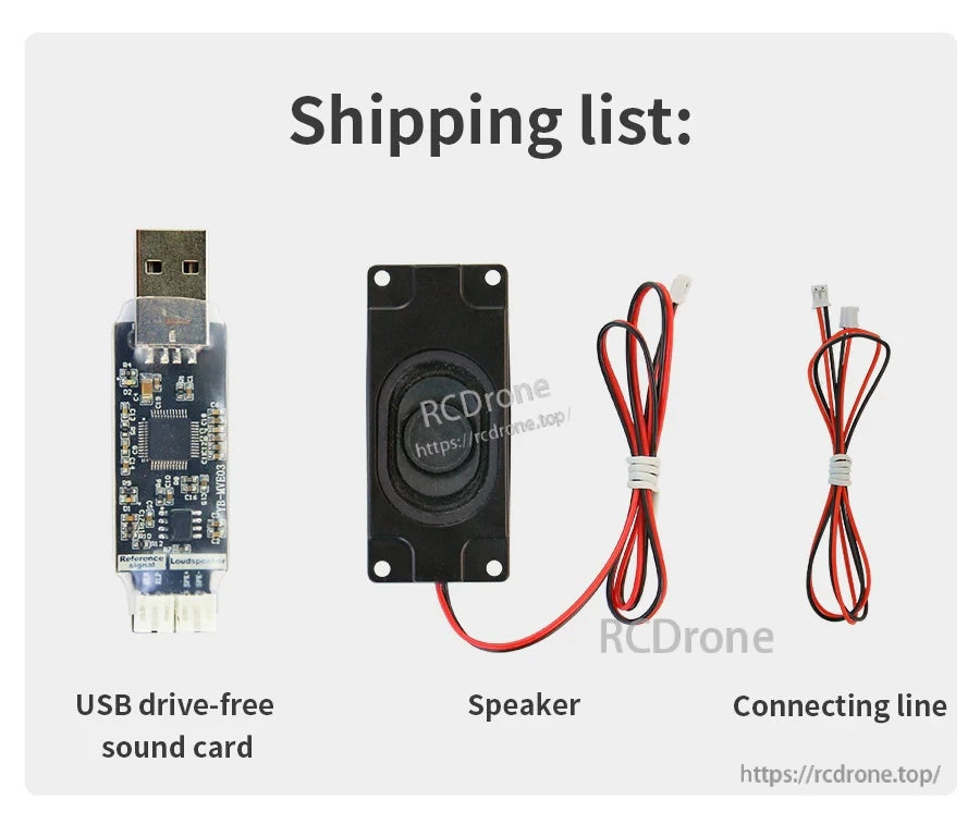 What’s included: USB Drive-Free Sound Card + 4Ω 3W speaker and PH2.0-2PIN connecting cable