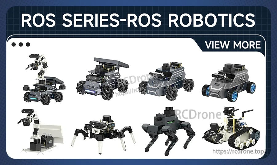 ROS robotics platform lineup highlighting expansion accessories for robot cars and maker projects