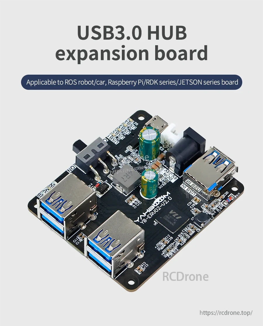 USB3.0 HUB expansion board with four USB 3.0 ports and USB-A upstream input for Raspberry Pi/Jetson