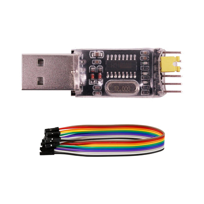 Yahboom CH340G USB to TTL module with 4-pin header, 3.3V/5V jumper, and 4 DuPont wires