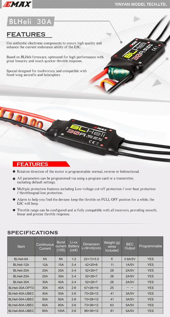 Emax BLHeli Series 30A ESC, BLHeli 30A features 1 great linearity and much quicker throttle response .