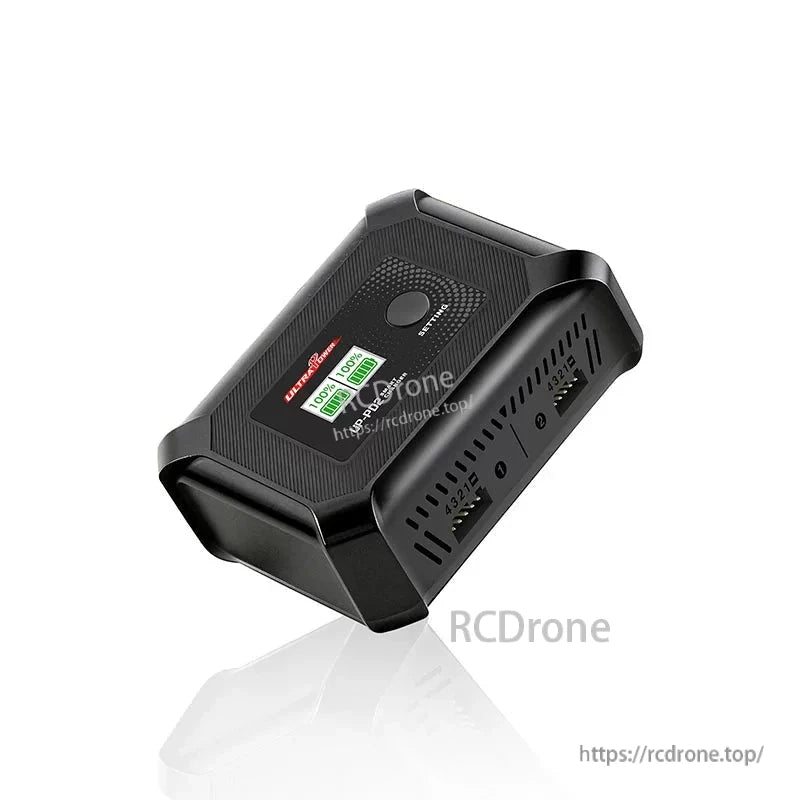 Ultra Power UP-PD2 charger angled view showing vented side panel and dual channel output ports