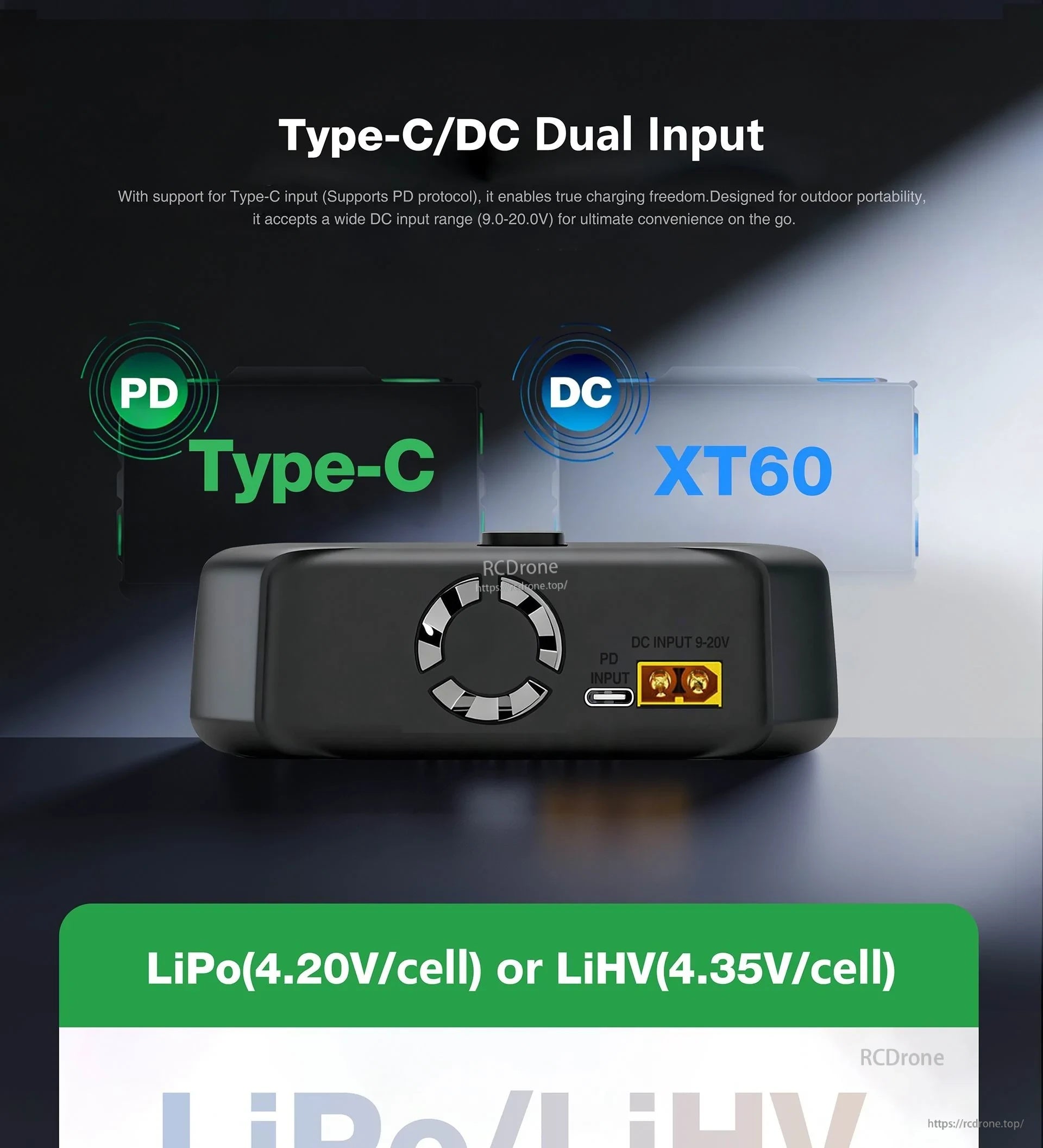End panel close-up with cooling fan, USB‑C PD input and XT60 DC input marked on UP-PD2 housing