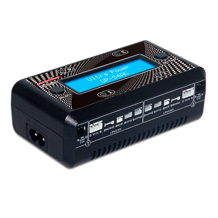 Ultra Power UP-S4AC Four-Channel AC/DC Charger, Ultra Power UP-S4AC 2S LiPo/LiHV charger features a 4-channel AC/DC design, LCD display, and multiple ports for versatile, efficient charging.
