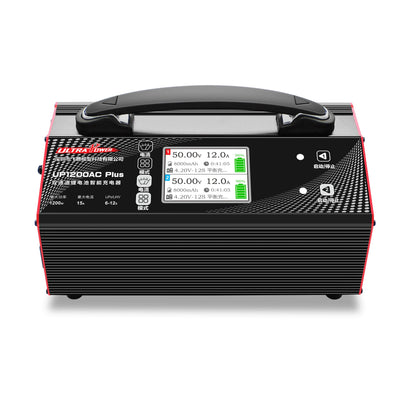 Ultra Power UP1200AC Plus Dual-Channel Charger, The Ultra Power UP1200AC Plus is a 1200W dual-channel LiPo/LiHV charger with 3.2" LCD, supporting 6–12S and 110/220V AC input.