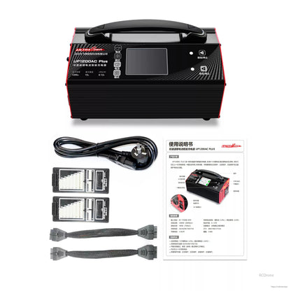Ultra Power UP1200AC Plus Dual-Channel Charger, The Ultra Power UP1200AC Plus is a 1200W dual-channel charger for 6–12S LiPo/LiHV, with 15A max, AC input, LCD, and safety features.