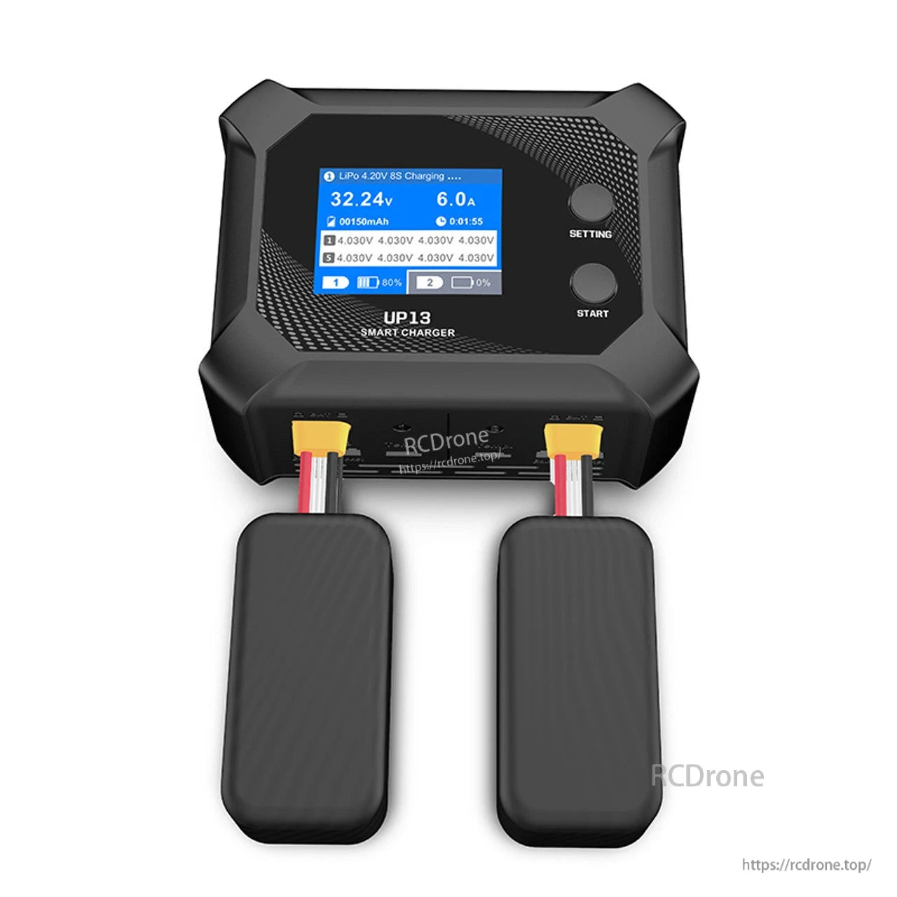 Ultra Power UP13: 200W, 10A dual-channel charger for 2S–8S LiPo, offers independent, balanced charging with real-time monitoring, ideal for fast, safe multi-battery charging.