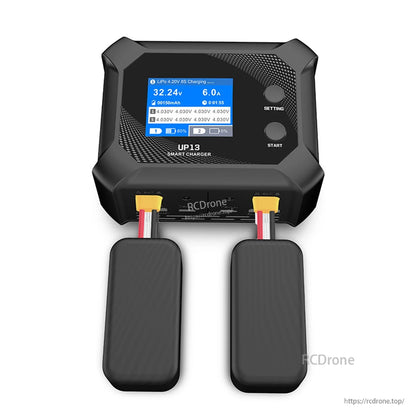Ultra Power UP13: 200W, 10A dual-channel charger for 2S–8S LiPo, offers independent, balanced charging with real-time monitoring, ideal for fast, safe multi-battery charging.