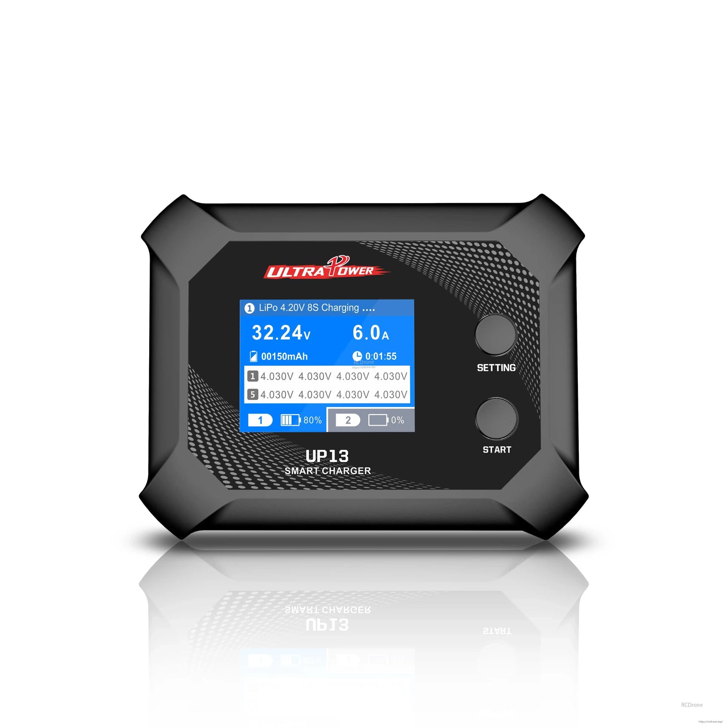 Ultra Power UP13 is a 200W, 10A smart dual-channel charger for 2S–8S LiPo batteries, featuring independent outputs, digital display, durable design, and intuitive controls.