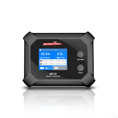 Ultra Power UP13 is a 200W, 10A smart dual-channel charger for 2S–8S LiPo batteries, featuring independent outputs, digital display, durable design, and intuitive controls.