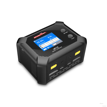 The Ultra Power UP13 Smart Charger features dual channels, 200W/10A output, real-time LCD monitoring, and safety protections for efficient, precise 2S-8S battery charging.