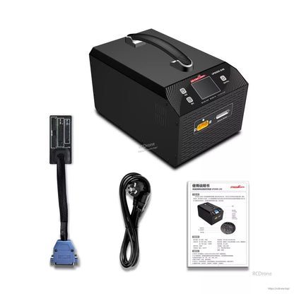 Ultra Power UP2000-24S: 2000W 25A smart charger for 16–24S LiPo/LiHV, 2.4" screen, 100–240V input, includes accessories and manual.