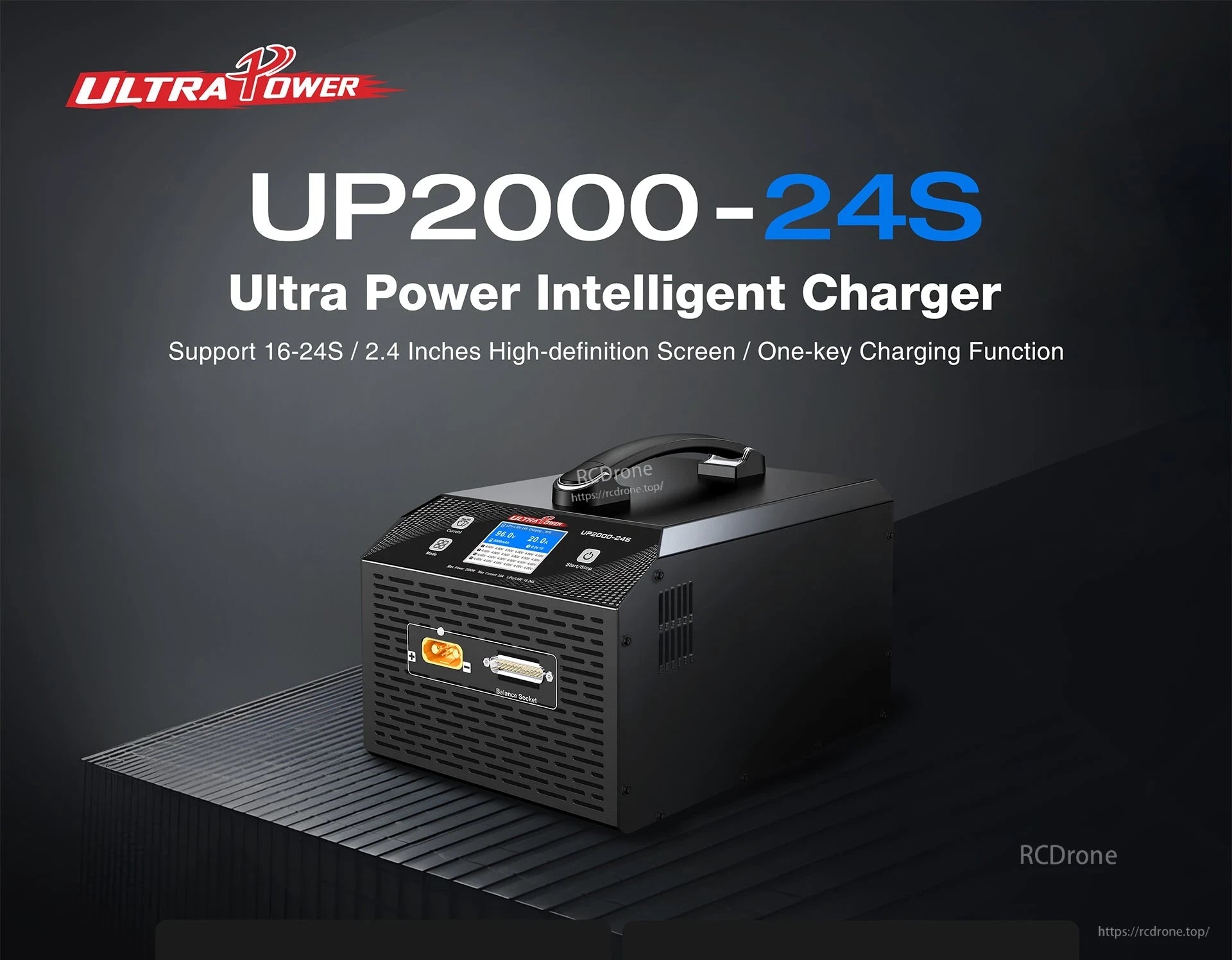 Ultra Power UP2000 Charger, Ultra Power UP2000-24S charger for 16–24S batteries features a 2.4-inch HD screen and one-key operation for efficient, user-friendly charging.