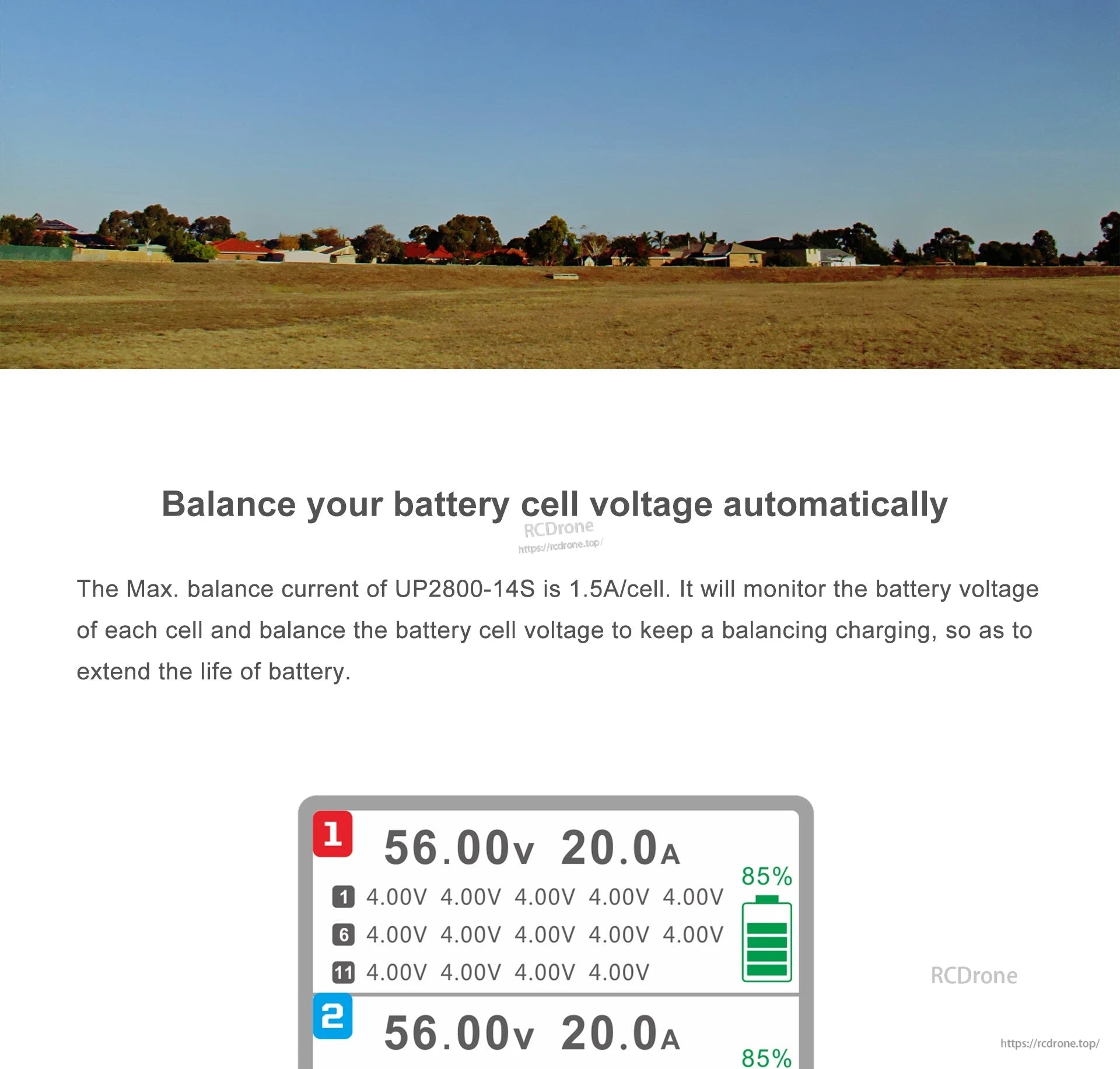 Ultra Power UP2800-14S Dual-Channel Charger, The UP2800-14S dual-channel charger balances cell voltage at up to 1.5A per cell, monitors each cell, ensures even charging, and extends lithium battery life with consistent performance.