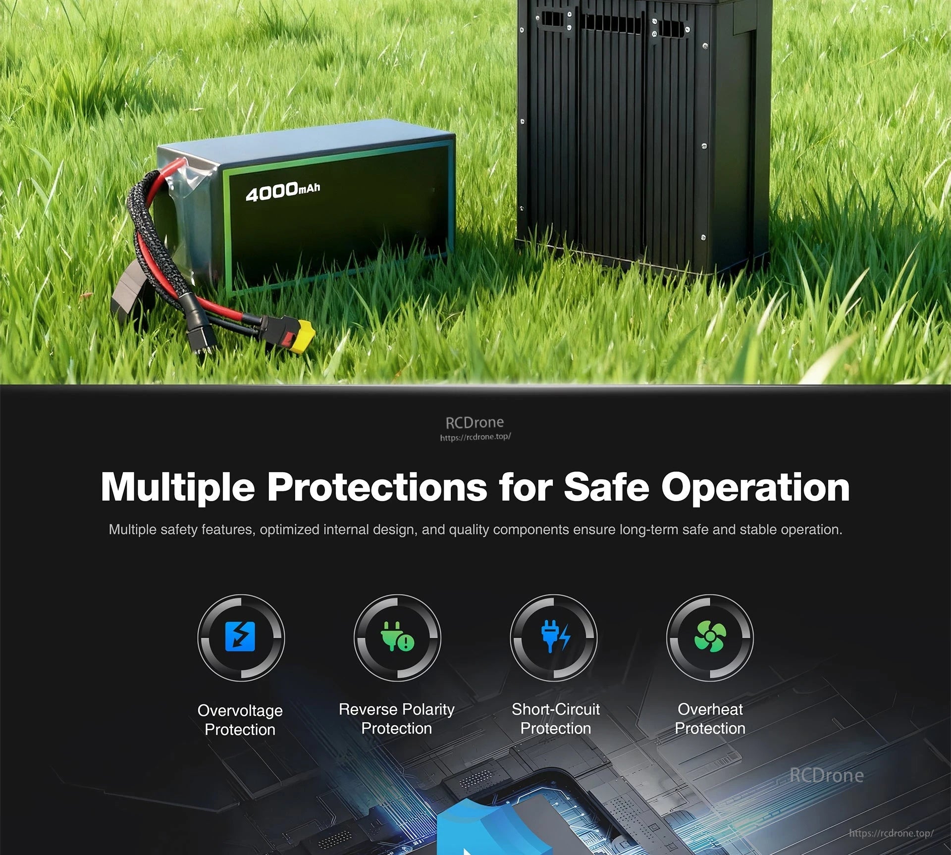 Ultra Power UP4000-24S Charger, 4000mAh battery features overvoltage, reverse polarity, short-circuit, and overheat protection for improved safety and reliability.