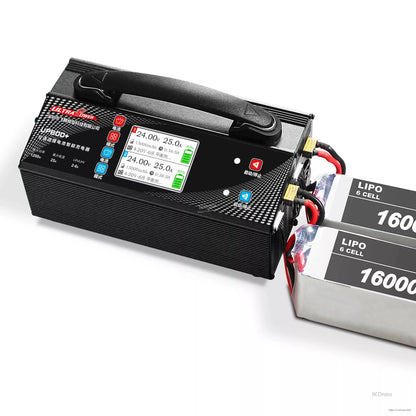 The Ultra Power UP600+ is a 1200W dual-channel charger with 25A per channel, supporting 2–6S LiPo/LiHV, LCD display, and AC 110/220V input.