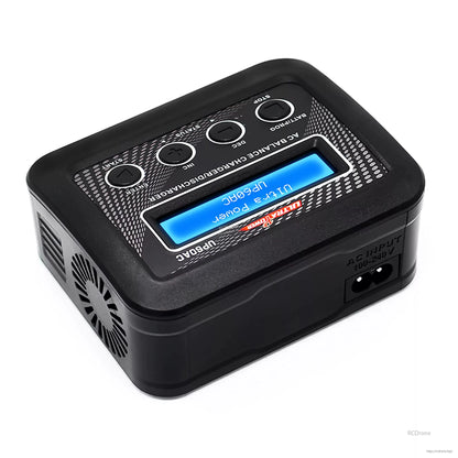 Ultra Power UP60AC 60W 6A AC Balance Charger, Ultra Power UP60AC 60W 6A charger for 2-4S Li batteries, 100-240V AC input, LCD display, and multiple buttons for balanced charging/discharging.