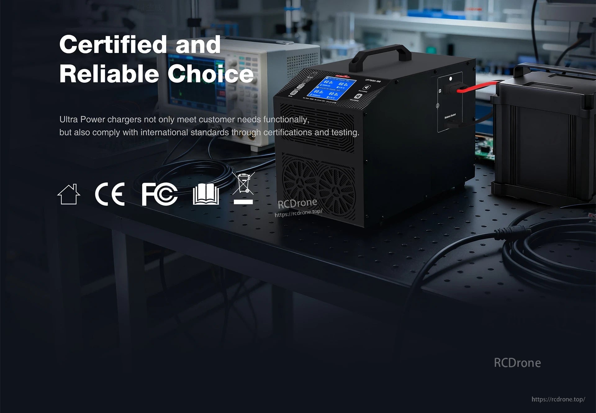 The UP7500-18S charger is certified, reliable, meets CE and FC standards, and fulfills functional requirements internationally. (24 words)