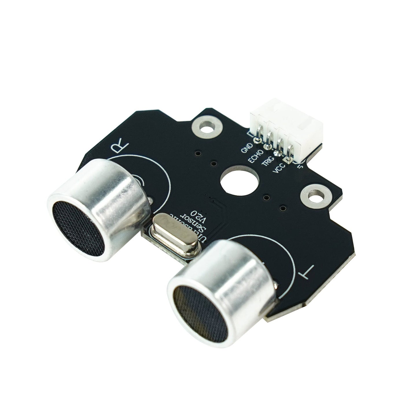 Yahboom Flat Horizontal Ultrasonic Sensor module angled view with dual transducers and 4-pin header