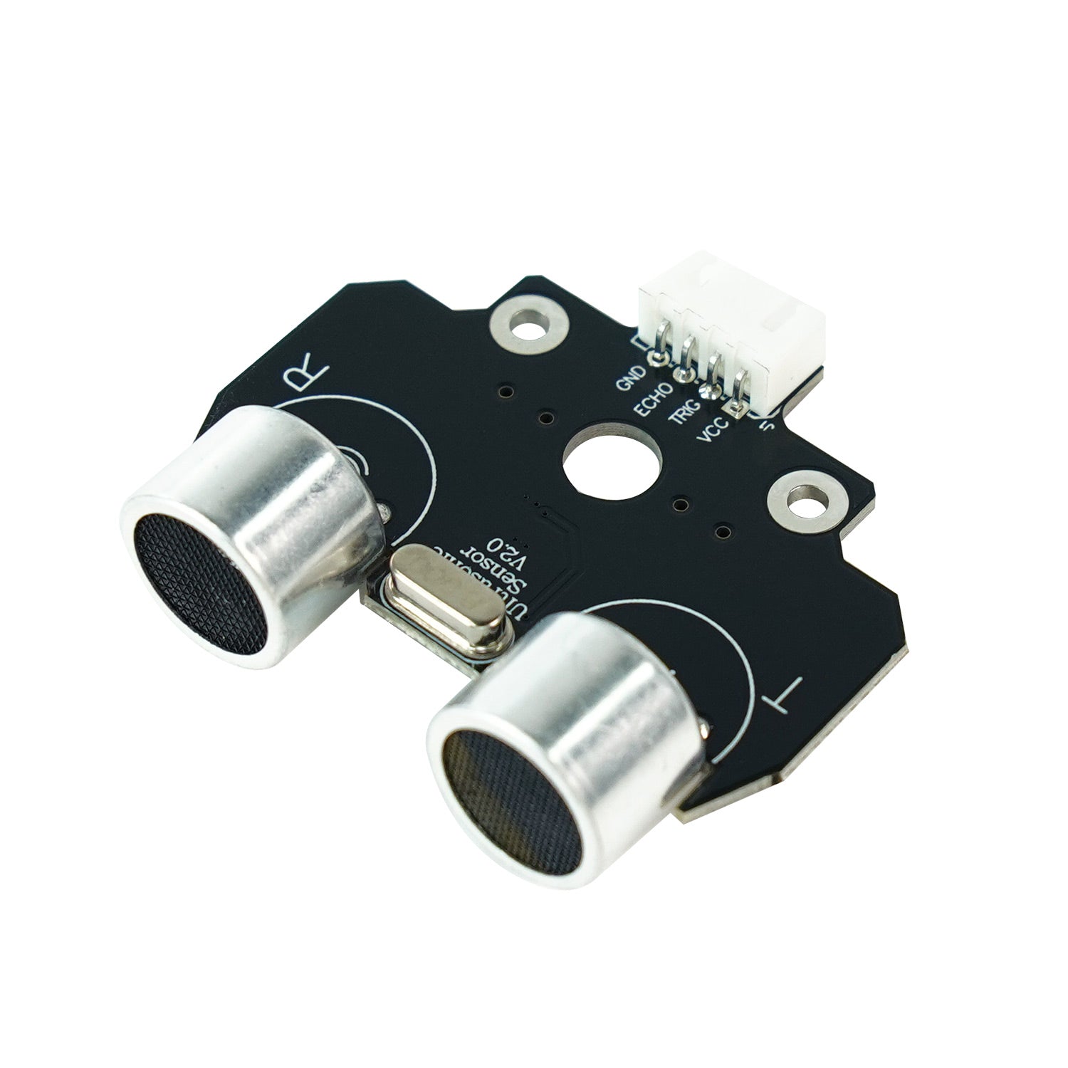 Yahboom Flat Horizontal Ultrasonic Sensor module angled view with dual transducers and 4-pin header