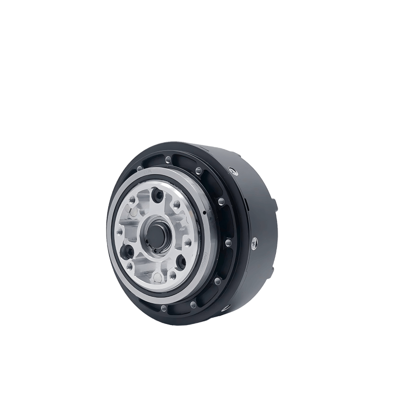 Angled view of Unitree A1 RS-485 integrated motor module showing housing thickness and front mounting face