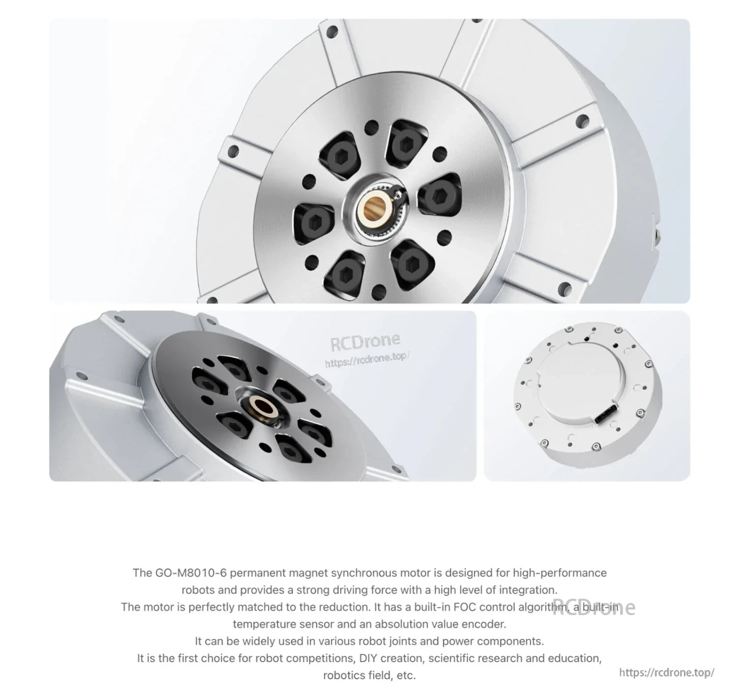 Unitree GO-M8010-6 Motor, The GO-M8010-6 PMSM motor offers high performance, integration, and precision for robotics, featuring FOC control, temperature sensing, and encoding, ideal for education, research, and demanding applications.