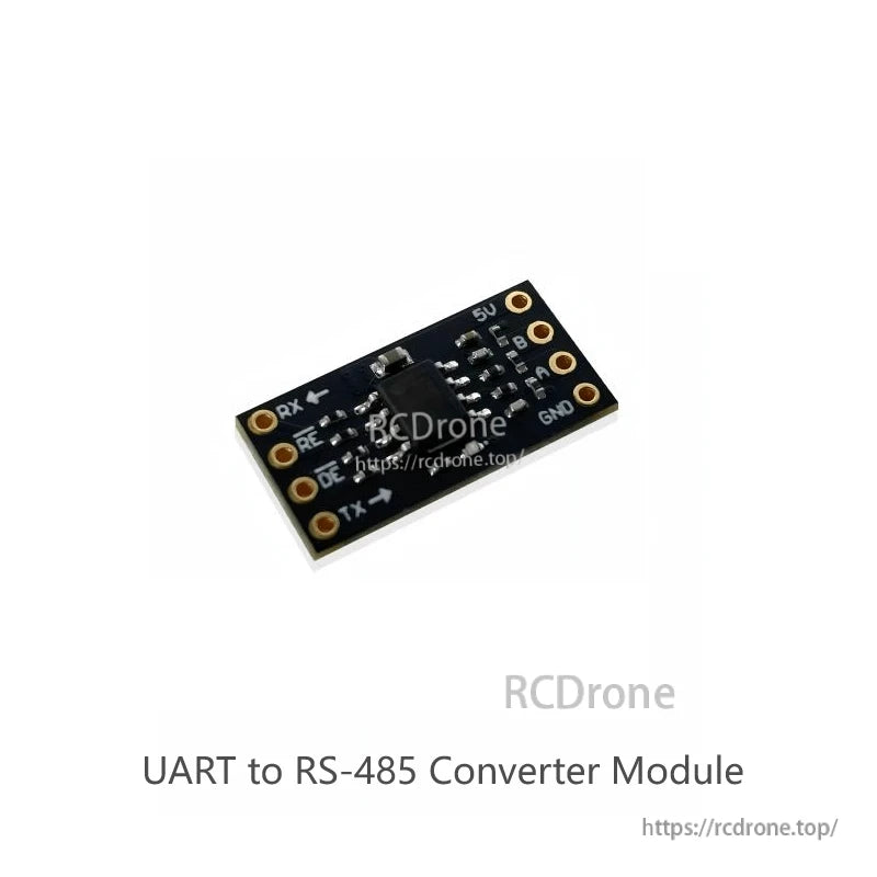 UART to RS-485 converter module board close-up with labeled pins and through-holes