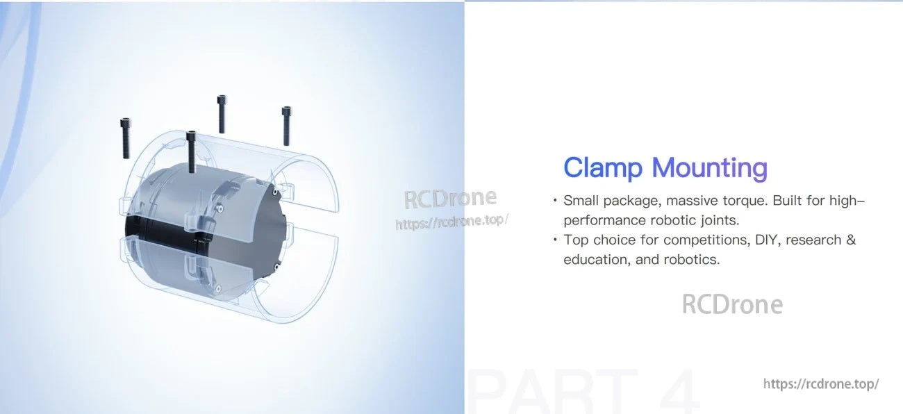 Clamp mounting illustration for IM6014 joint motor showing clamping shell and fasteners around housing