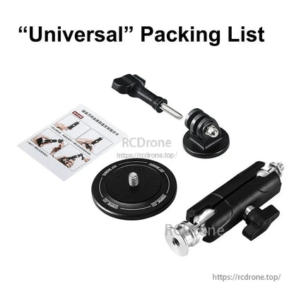 Universal Magnetic Metal Chassis Bracket, Universal magnetic bracket for action cameras, includes base, mount, and instructions.