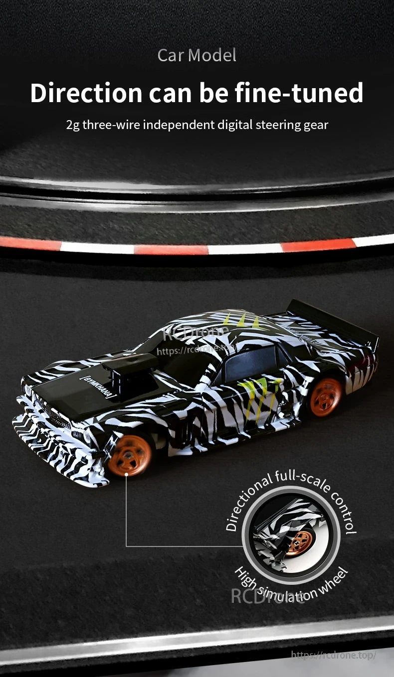 Upgraded Gyro 1/43 RC Drifting Car, Advanced RC drift car featuring precision digital steering and highly realistic wheels for enhanced performance and control.