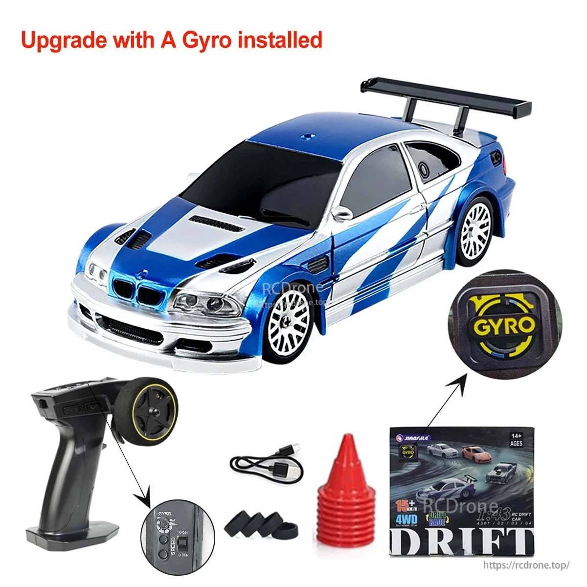 Upgraded Gyro 1/43 RC Drifting Car, Upgraded Gyro 1/43 RC drifting car with 4WD high speed, 2.4G proportional control and ready-to-run features.