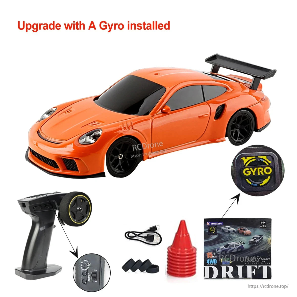 Upgraded Gyro 1/43 RC Drifting Car, Upgraded Gyro RC drifting car with 4WD and 2.4G proportional control.