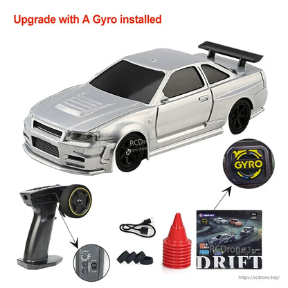 Upgraded Gyro 1/43 RC Drifting Car, 1/43 scale 4WD gyro RC drift car with 2.4G control, 15 km/h speed, 200mAh LiPo battery, ready-to-run, suitable for ages 14 and up.