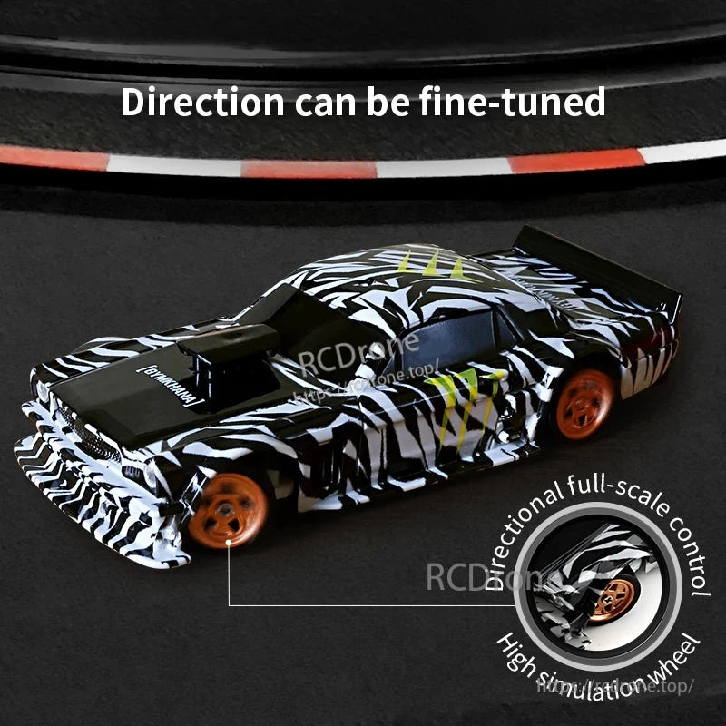 Upgraded Gyro 1/43 RC Drifting Car features high-speed 4WD design with 2.4G control, reaching speeds up to 15 km/h.