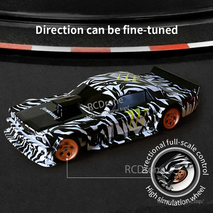Upgraded Gyro 1/43 RC Drifting Car features high-speed 4WD design with 2.4G control, reaching speeds up to 15 km/h.