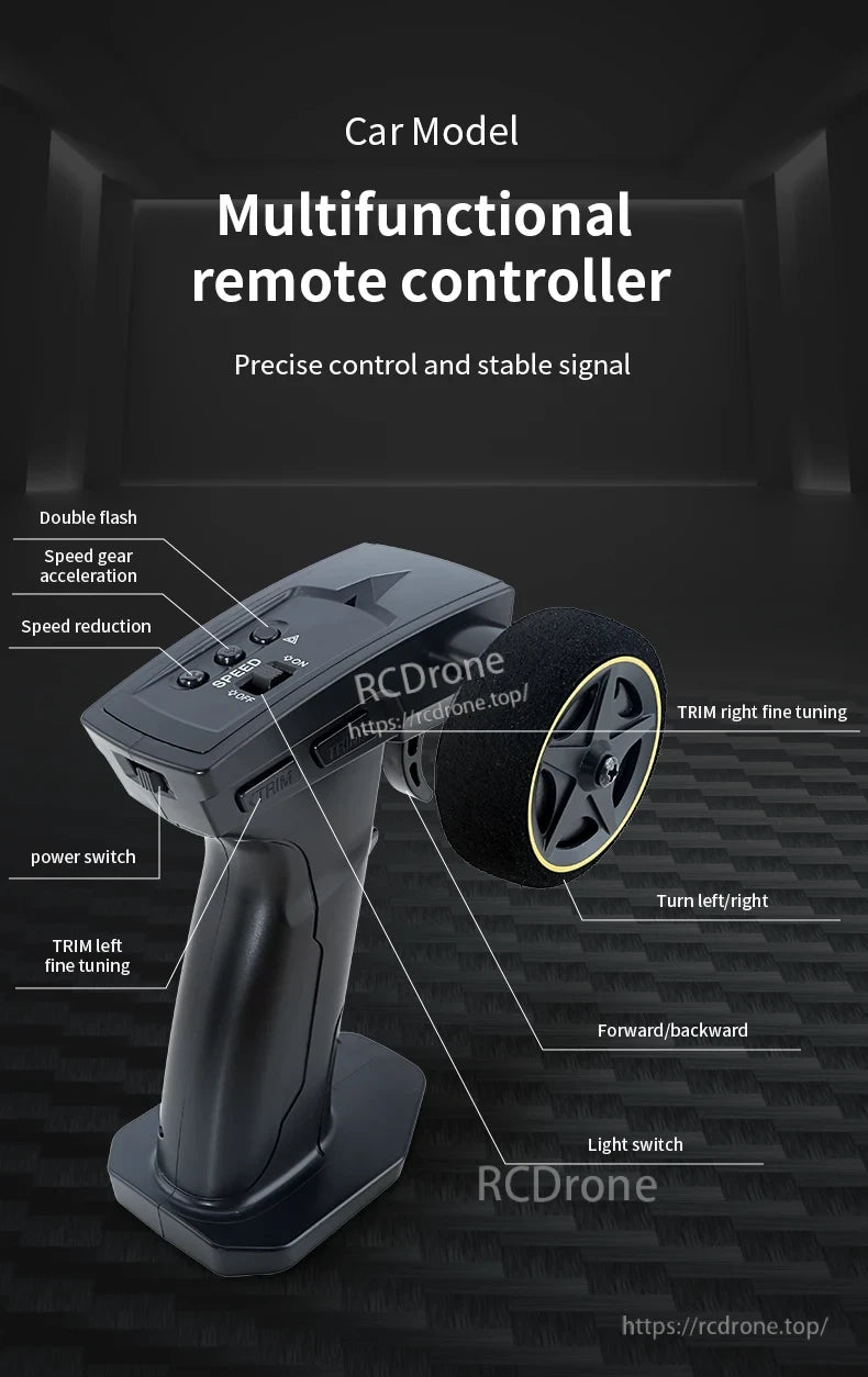 Upgraded Gyro 1/43 RC Drifting Car, Remote controller for RC car with precise control and stable signal.