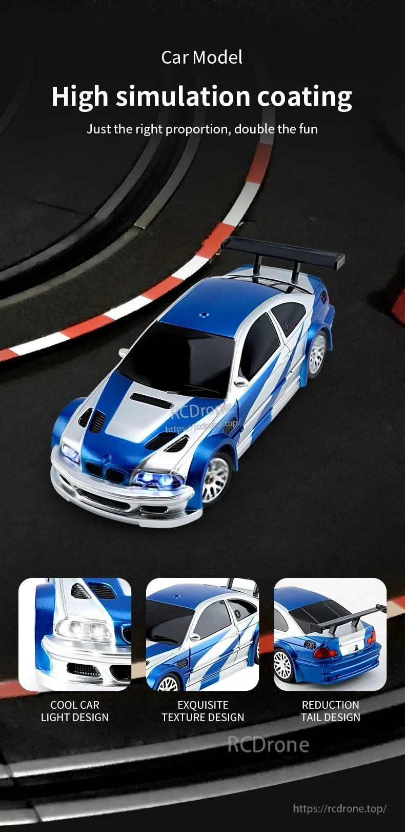 Upgraded Gyro 1/43 RC Drifting Car, High simulation coating car model with cool light, texture, and tail design
