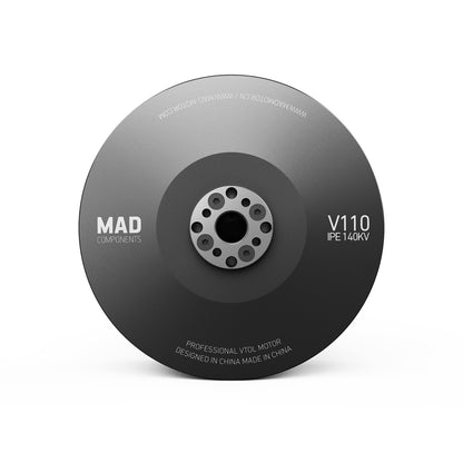MAD V110 IPE V1.0 140KV eVTOL Drone Motor, Top view of MAD Components V110 IPE 140KV eVTOL drone motor with central mounting hole pattern